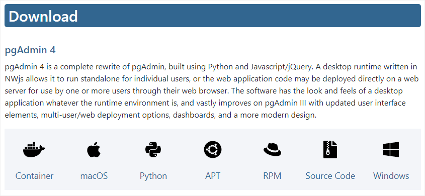 Ncloud VPC환경에서 Cloud DB for PostgreSQL pgAdmin 4 다운로드 페이지